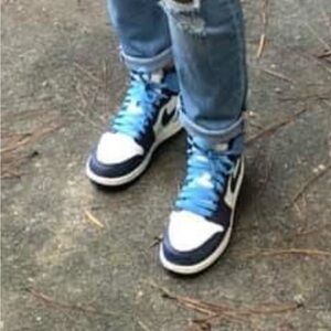 Nike Air High-Top Sneakers 7Y- Blue and Cream Obsidian Leather - Authentic